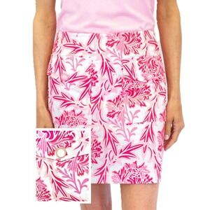 Golftini Rose Skort Women's Sz 14 Hot Pink White Floral‎ Golf Skirt w/ Buttons